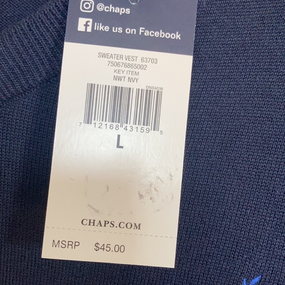 Relisted Chaps sweater vest  navy blue cotton lighter weight size L - Picture 8 of 12